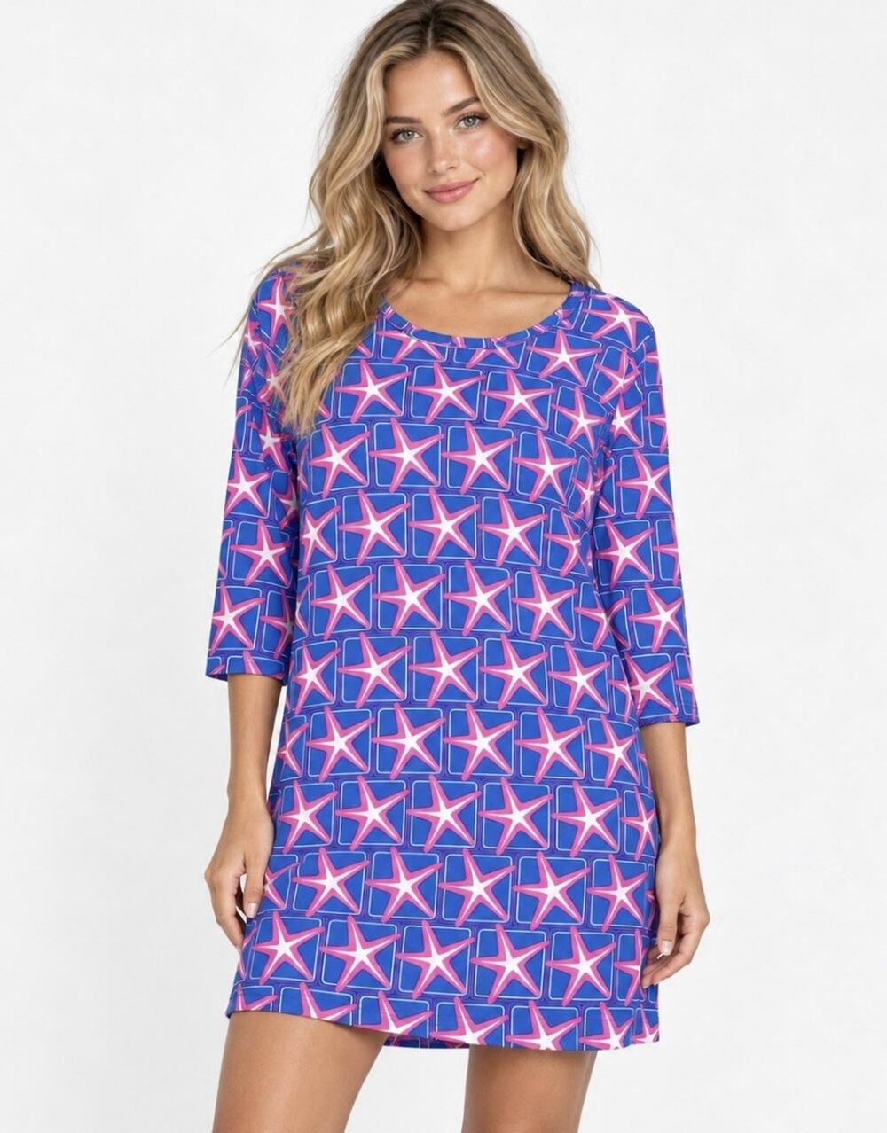 Lulu B Sheath Dress Star Fish Print Beach S Athleisure Comfort Vibrant Colorful